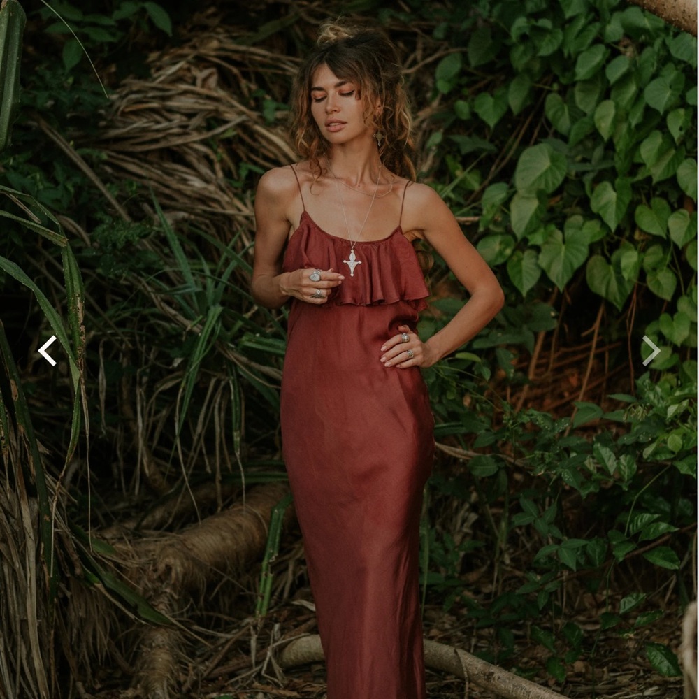 FARA Burgundy Silk Maxi Dress